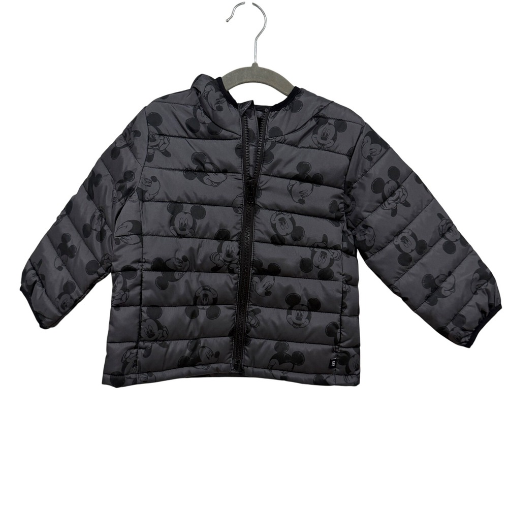 Baby GAP Disney Mickey Mouse Grey Hooded Puffer Jacket Toddler Size 2 Years